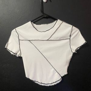 SHEIN White and black stitch crop top Xs
